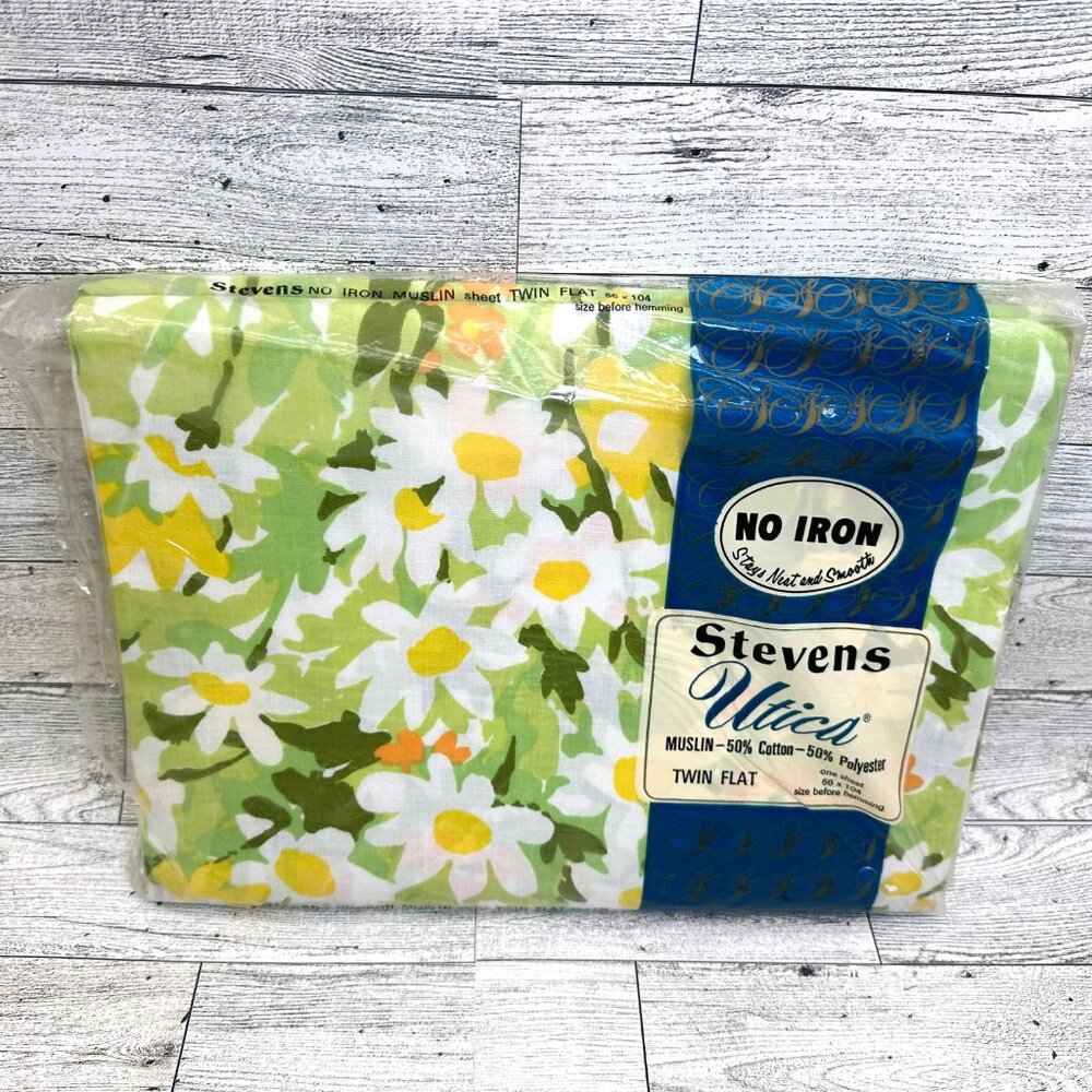 Brand New Stevens Utica No-Iron Muslin Floral Twin Flat Sheet, 39x76 Mattress